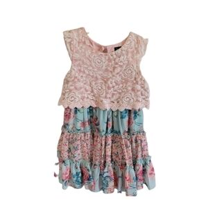 Lilt Lace Floral Ruffled Rose Pink Dress Keyhole Back Size Small Girl